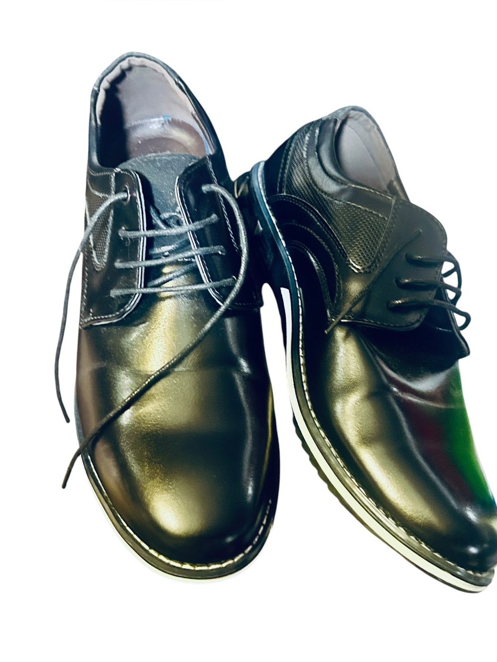 Recyphi Mens Size UK 47 Black Faux Leather Oxford Derby  Lace Up Shoes New